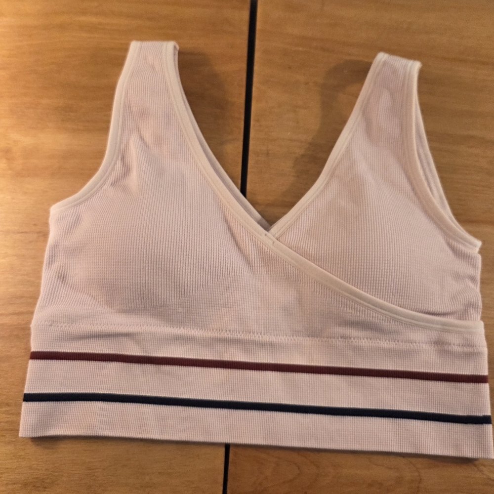 New Zyia Active Pink Blossom Waffle Stripe Sports Bra Womens Soze Large